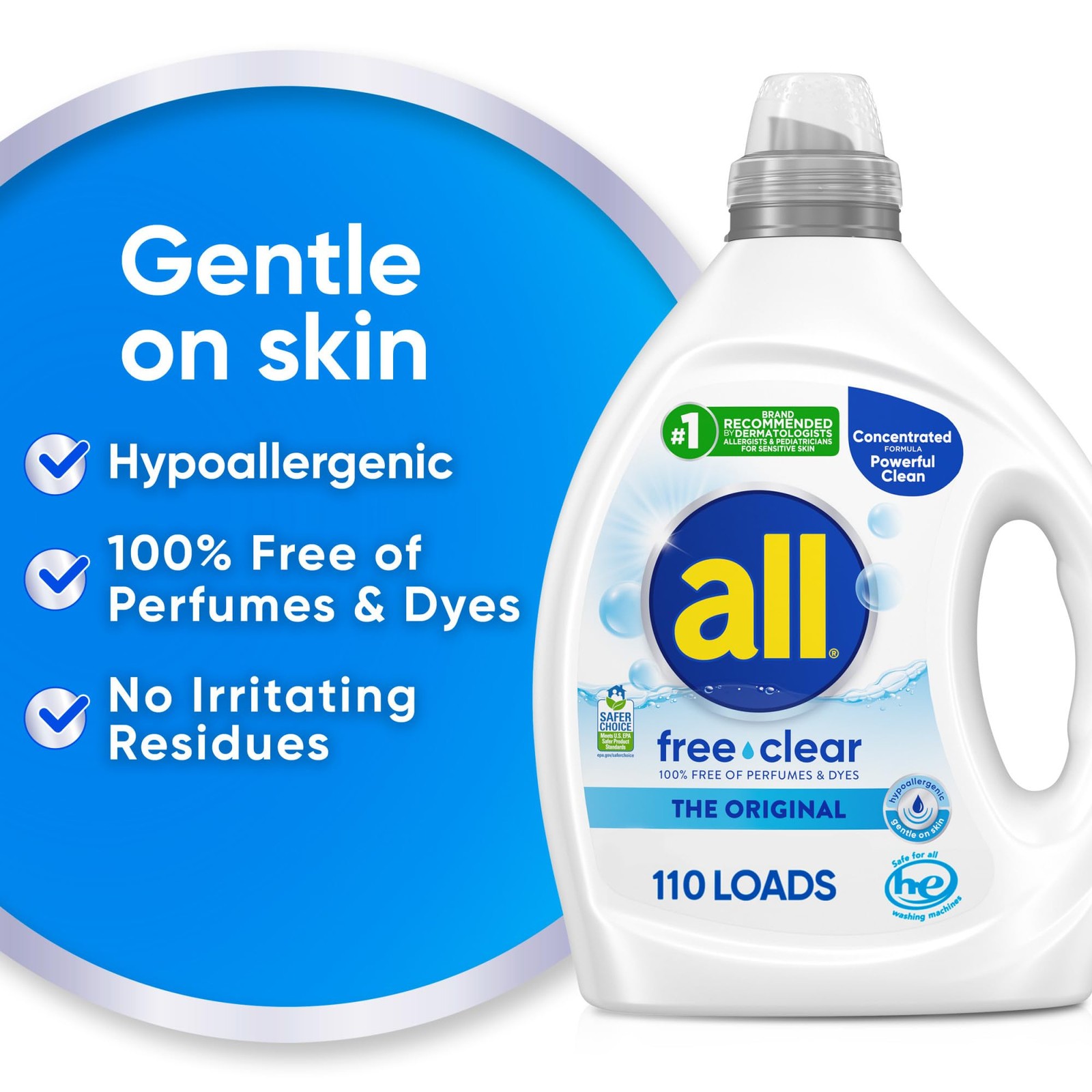 clear, Original, Liquid Laundry Detergent for Sensitive Skin, Unscented and H…