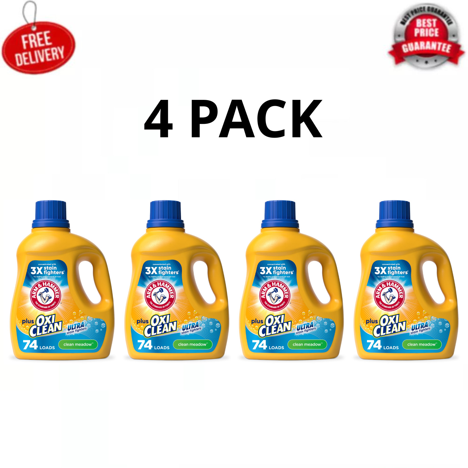 ARM & HAMMER Plus OxiClean Liquid Laundry Detergent Clean Meadow 96.2oz, 4 Pack