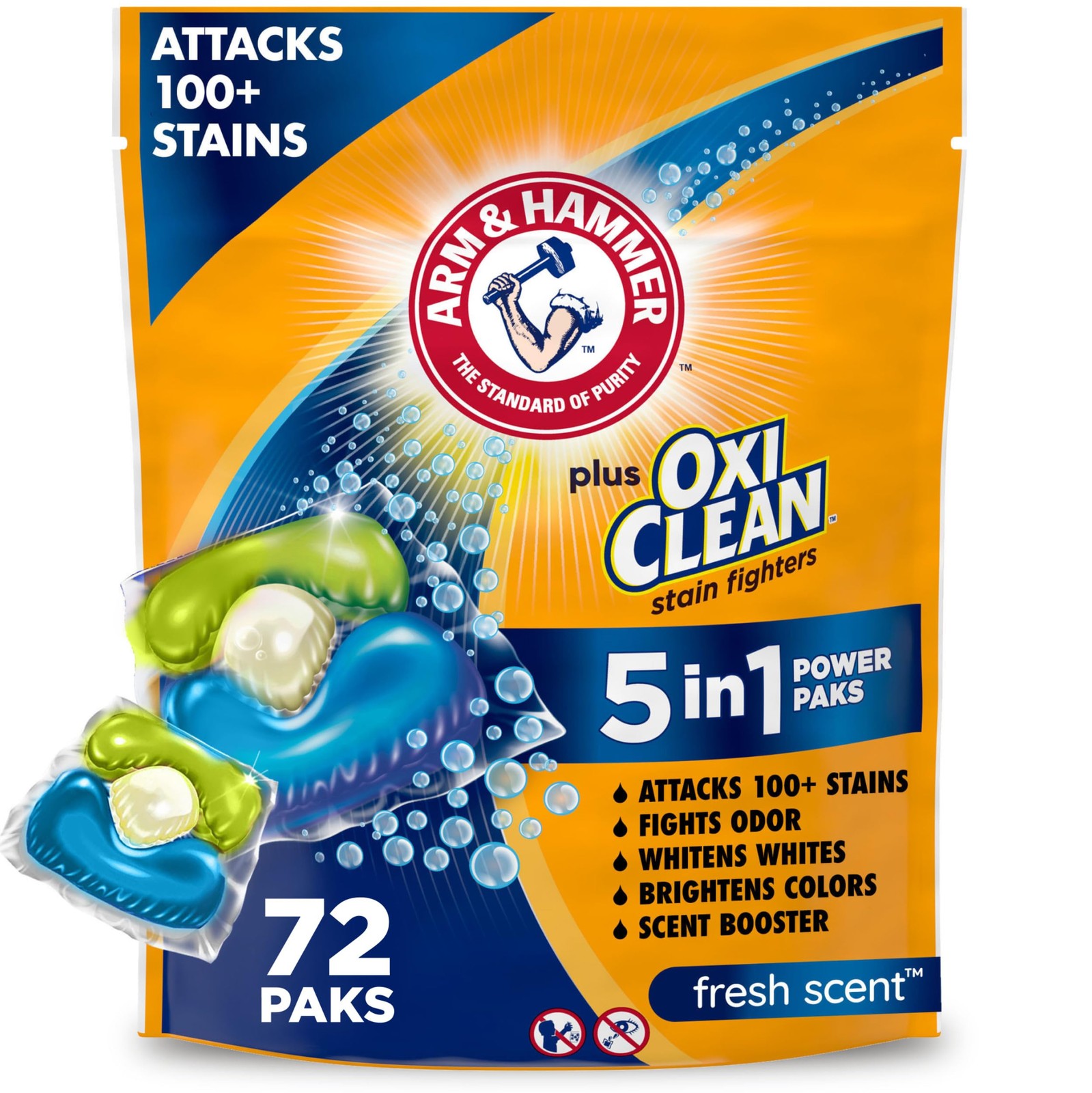ARM & HAMMER Plus OxiClean Stain Fighters: 5-in-1 72 Count (Pack of 1)