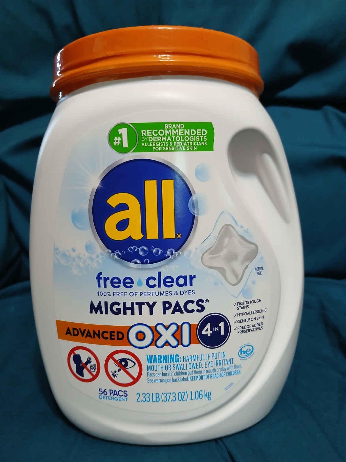 All Free Clear 56 Mighty Pacs Laundry Detergent Odor Relief NO Perfunes or Dyes