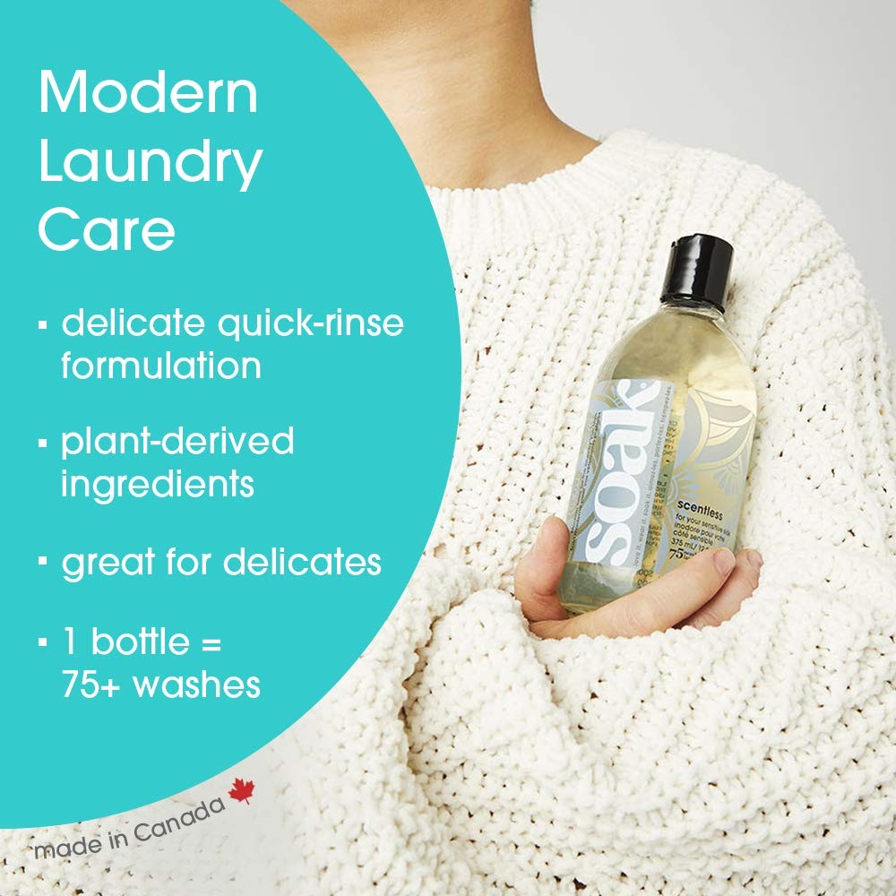 Soak Wash Scentless Laundry Detergent 12 Fl Oz Gentle No Rinse Made in Canada