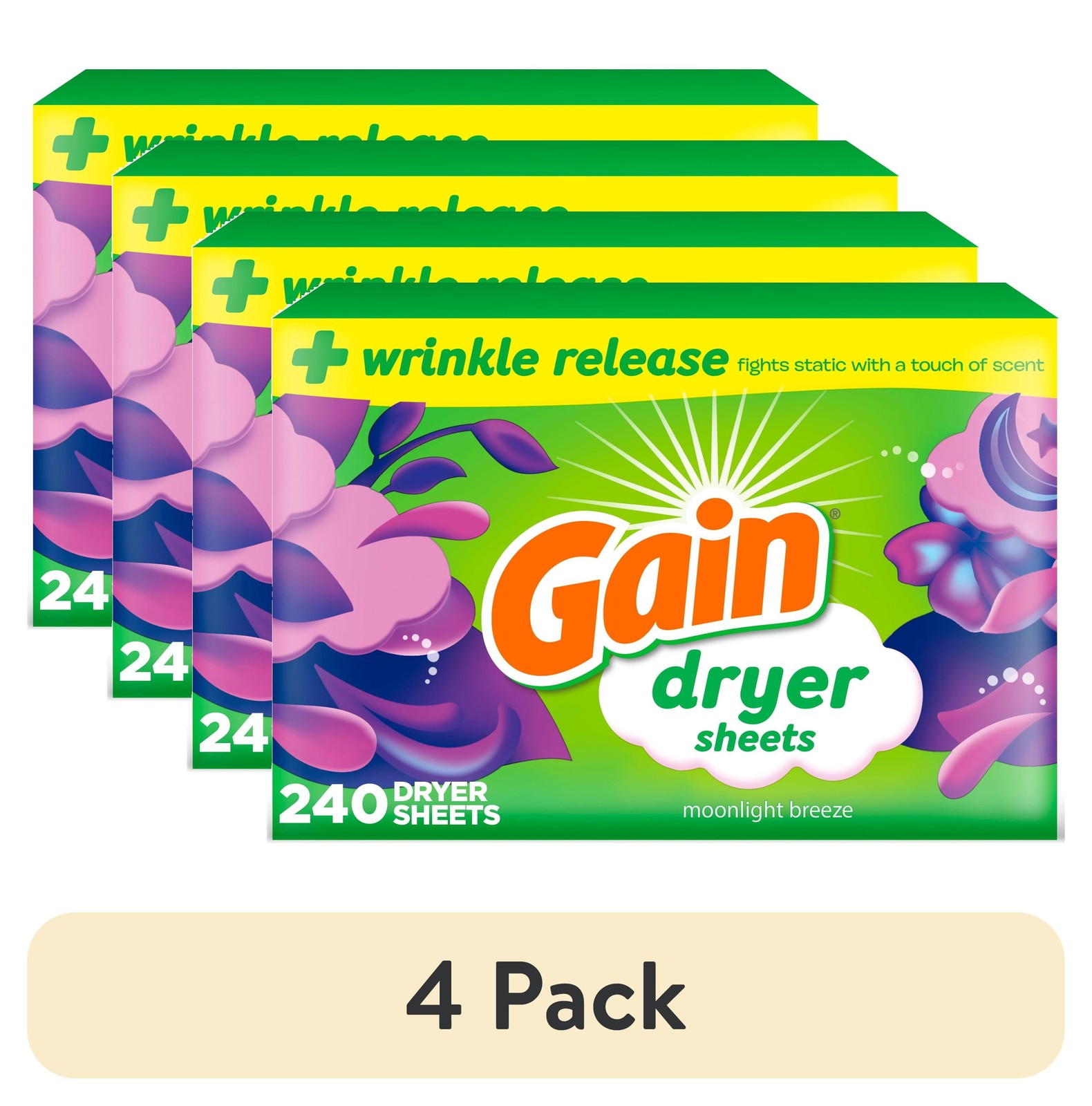 (4 pack)Dryer Sheets, Moonlight Breeze Scent, 240 Count