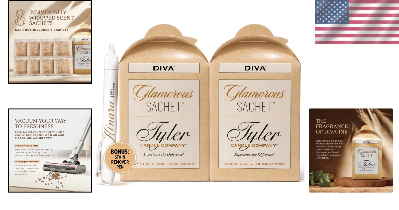 Tyler Diva 8-Pack Reusable Sachets – Luxury Dryer Sheets & Stain Remover Combo