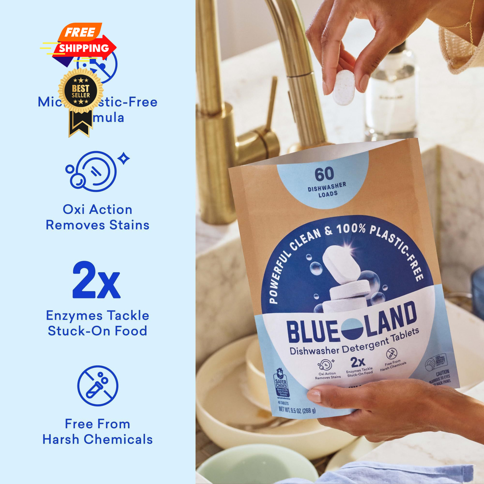 BLUELAND 100% Plastic-Free 120 Count (Pack of 1), 120 1)