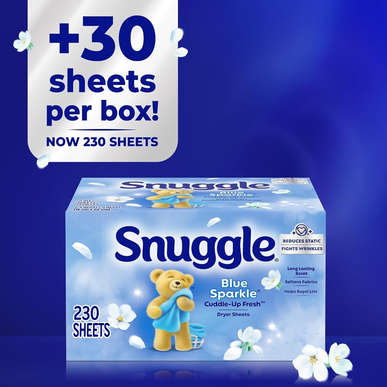Snuggle Blue Sparkle Dryer Sheets 230 Count Fabric Softener Laundry Fresh Scent