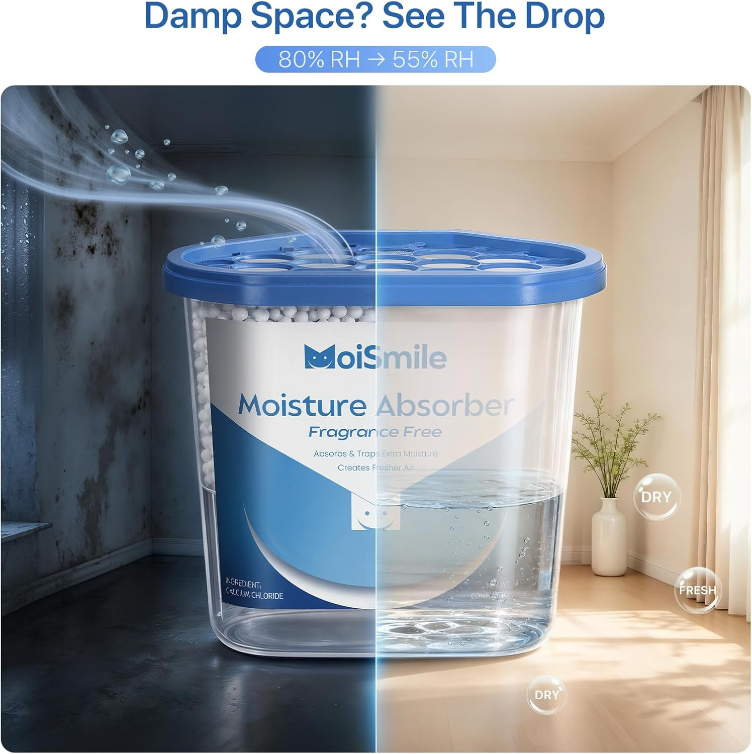 Large Moisture Absorber Buckets, 6 Pack, 14 Oz Each, Fragrance Free | 14 Oz Net