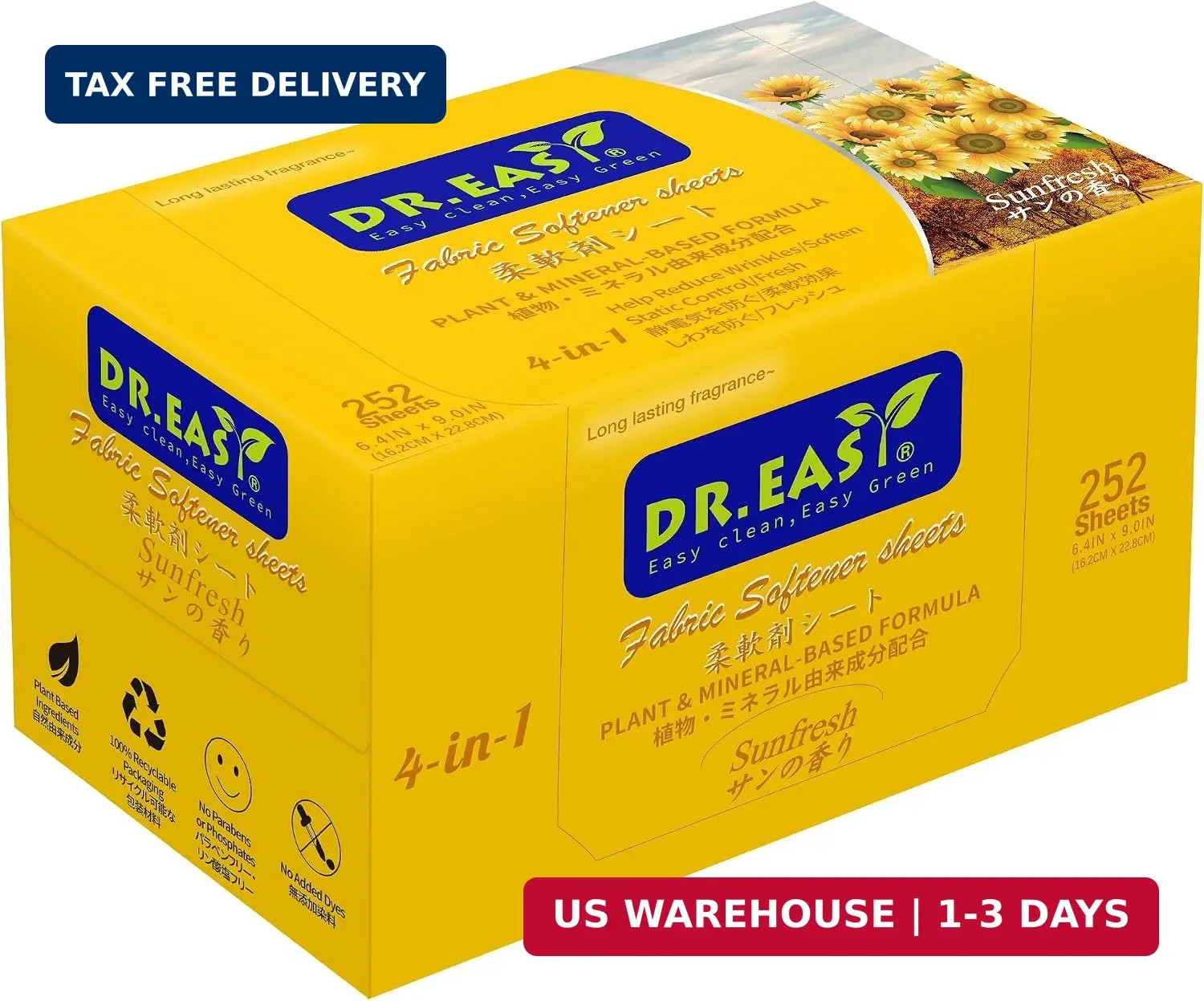 DR.EASY Dryer Sheets Plant Based Formula 252 Ct Fabric Softener sheets for Laund