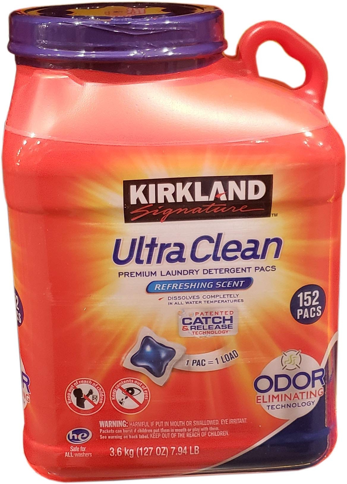 Kirkland signature Ultra Clean Laundry Pacs, 127 Ounce 152 pacs new package