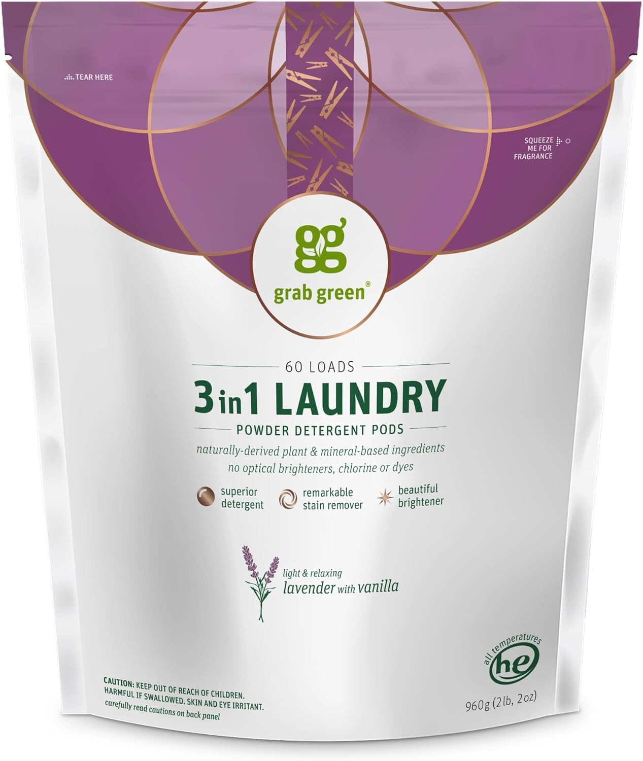 3in1 Laundry Detergent Pods 60 Count Lavender Vanilla Scent