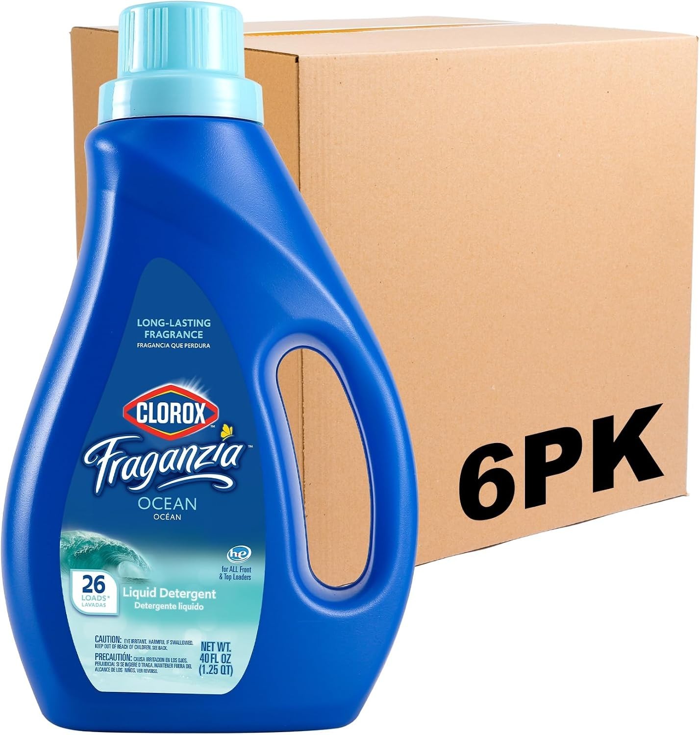 6 Pack Fraganzia Liquid Laundry Detergent – Light Ocean Freshness, HE Compatible