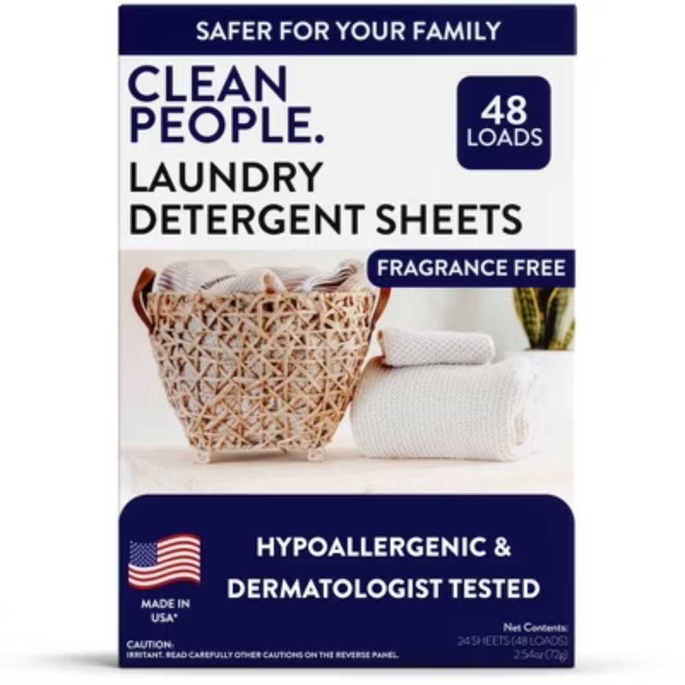 Clean People Laundry Sheets – Fragrance Free, 48 Loads, Hypoallergenic, Vegan