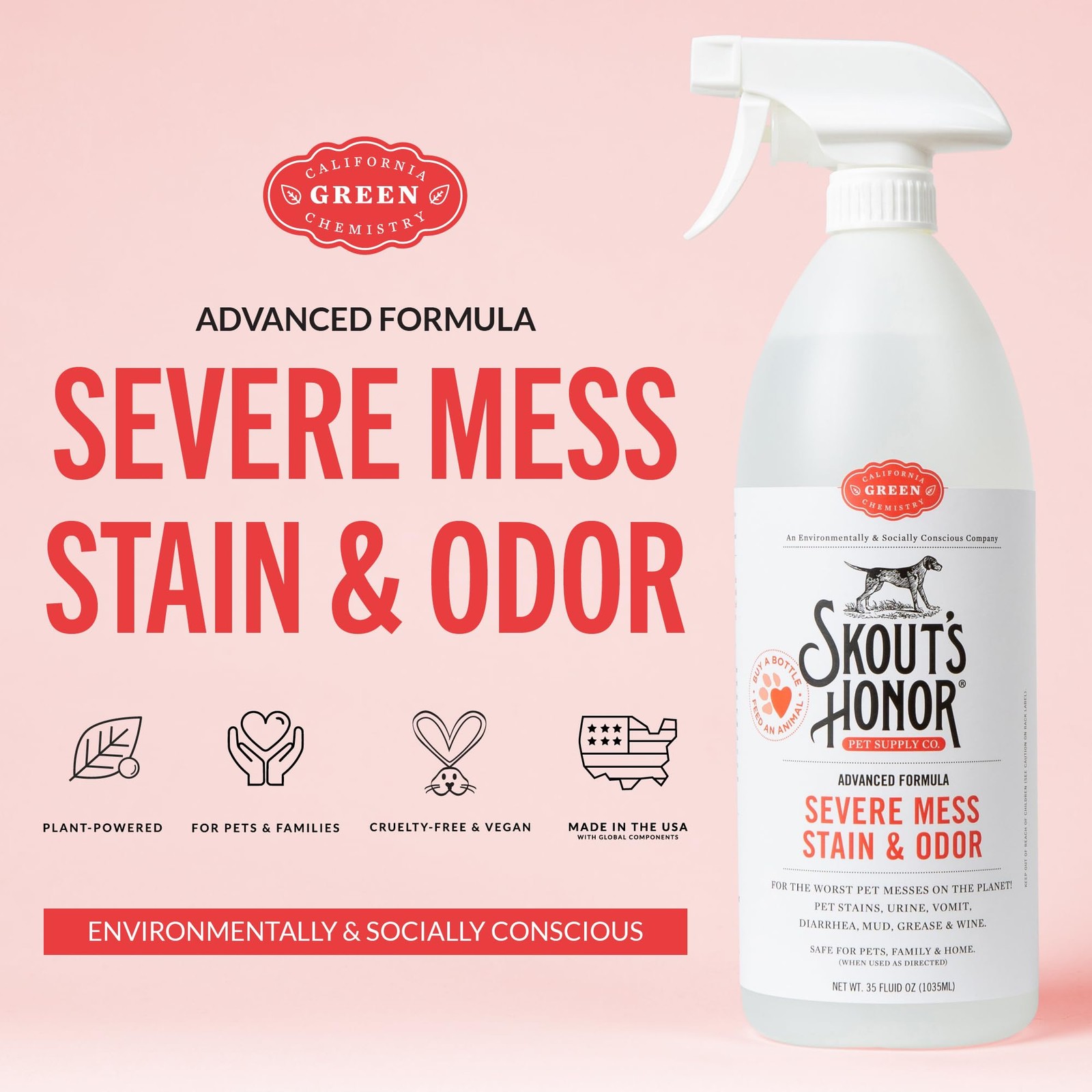 SKOUT’S HONOR Severe Mess, Stain, Odor Remover – Advanced Formula 35oz