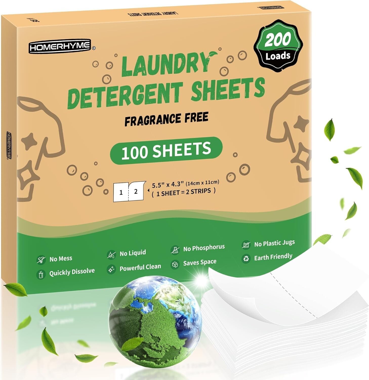 Laundry Detergent Sheets – 200 Loads (100 Sheets) Fragrance Free –