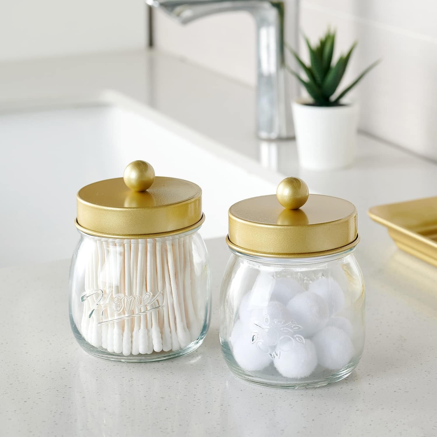 3Pack Warm Golden Undertones Bathroom Decor, Cotton Swab Holders, Bathroom Co…