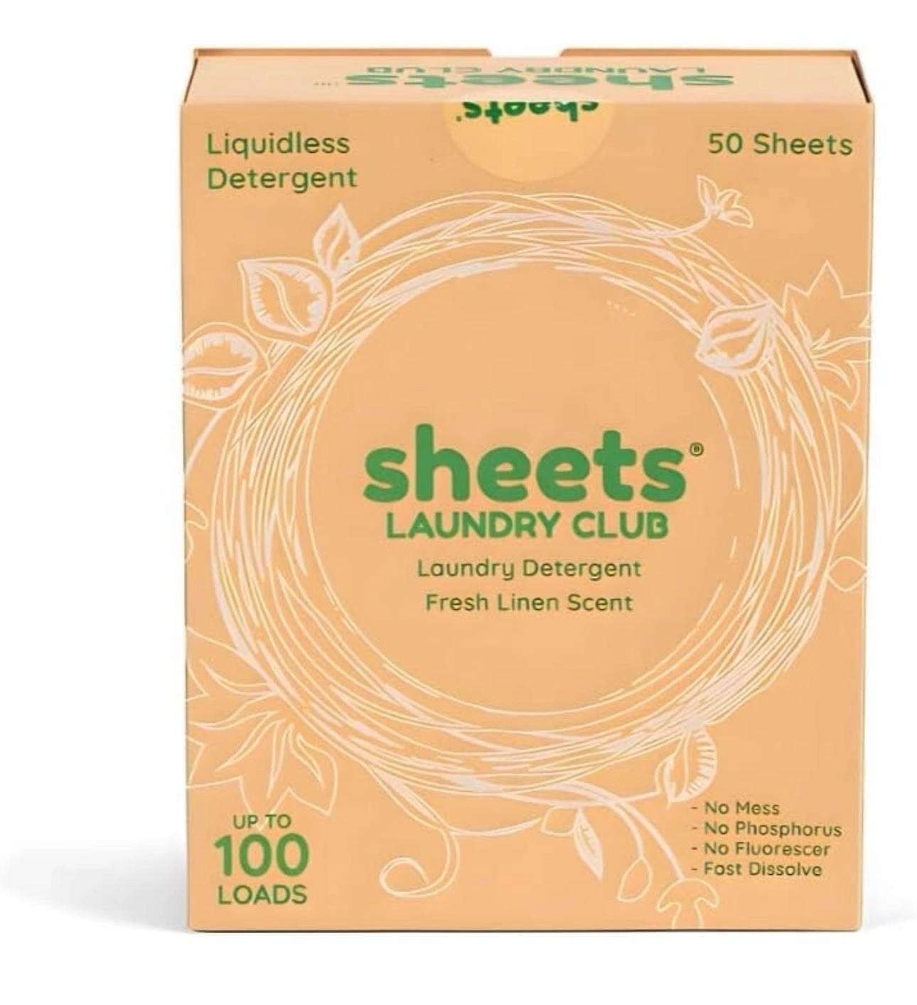 Sheets Laundry Club Detergent Sheets–100 Loads,Fresh Linen, 50 sheets pack of 1