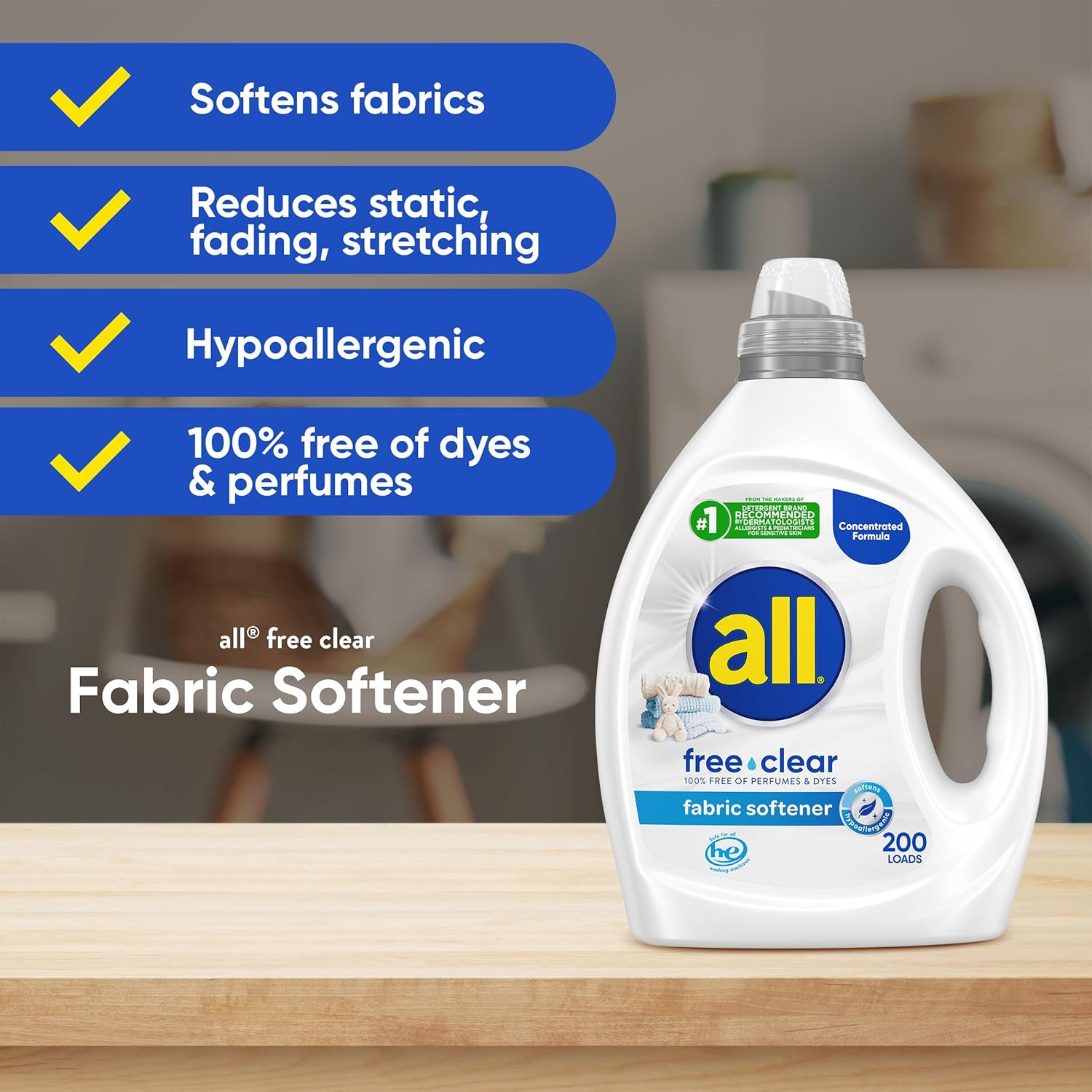 All Free Clear, Original, Liquid Fabric Softener for Sensitive Skin, Unscented a