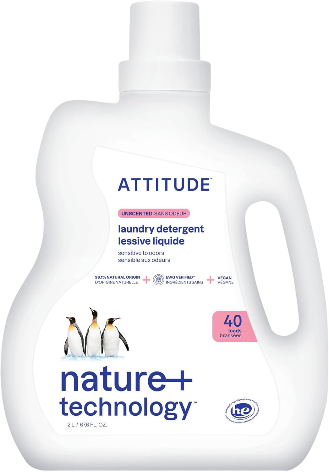 ATTITUDE Liquid Laundry Detergent, EWG Verified, HE Compatible, Plant-Based & Ve