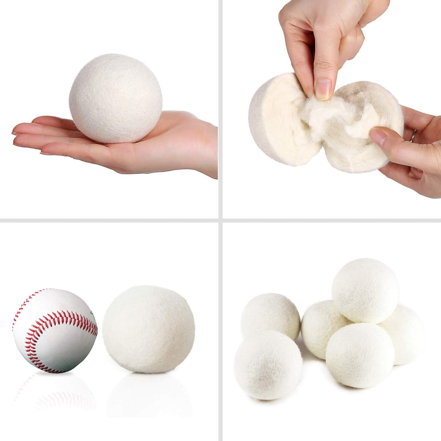 Wool Dryer Balls XL Size 6 Pack, Natural Fabric Softener 100% Organic Premium