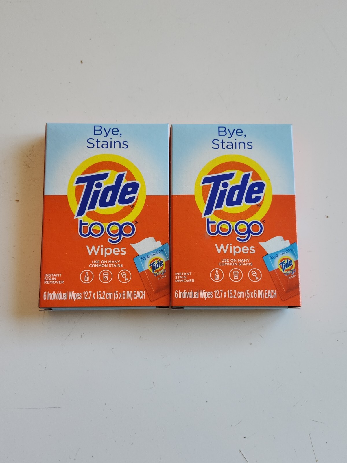 2 Pks Tide To Go Wipes 6 Ct 5″ x 6″ Wipes Each Travel Size Instant Stain Remover
