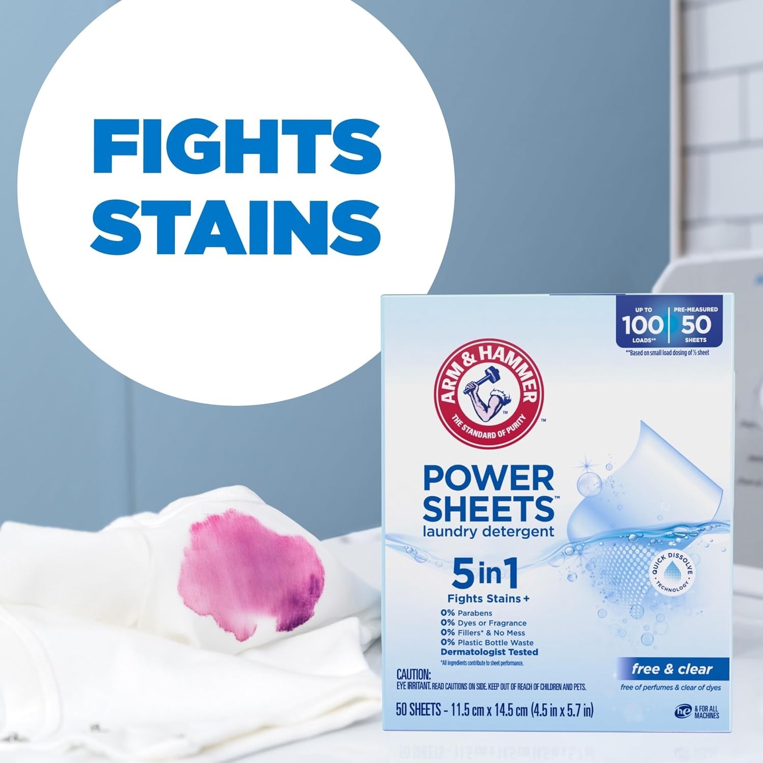5-in-1 Laundry Detergent Sheets Fragrance Free 50 Count Up to 100 Loads