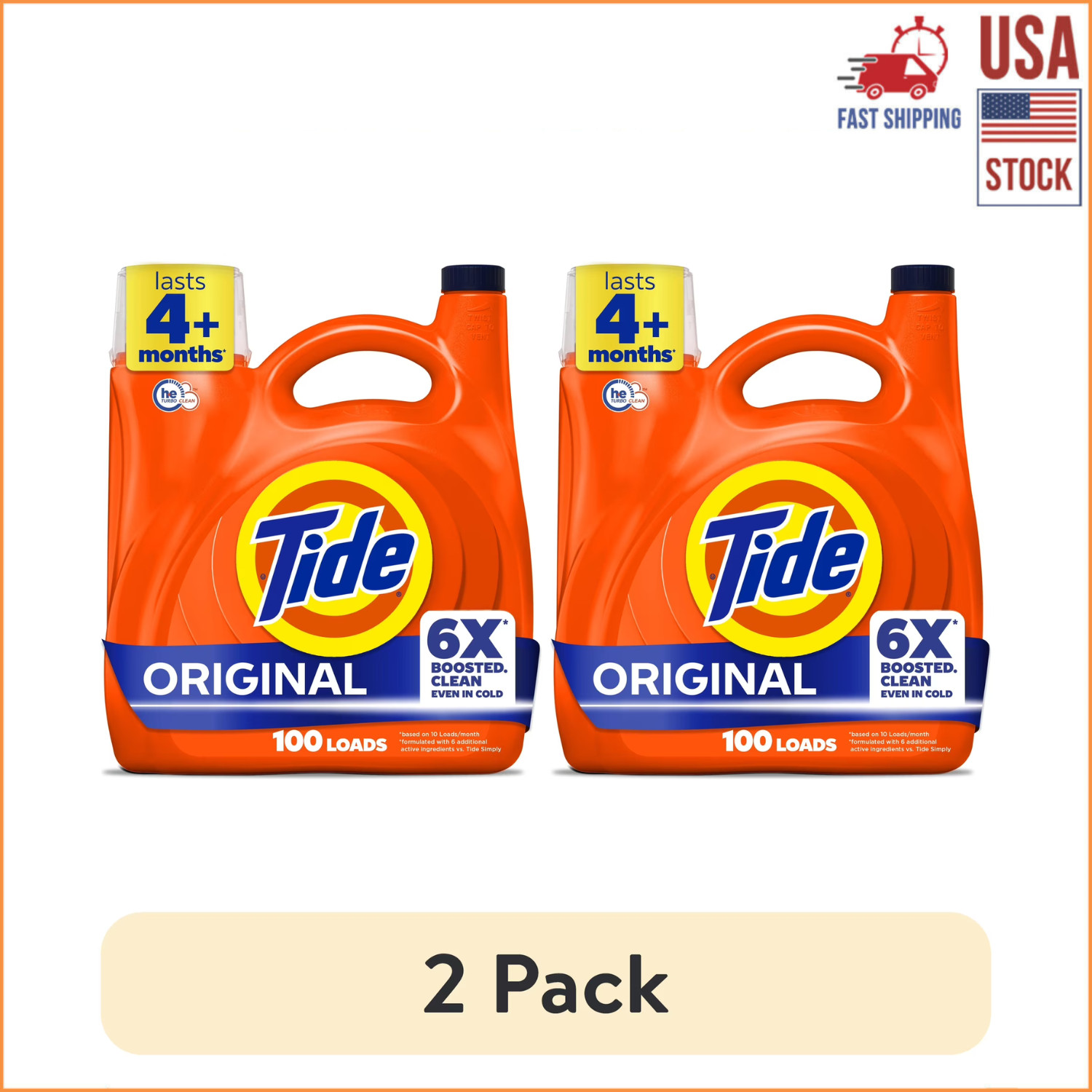 2 Pack Tide Liquid Laundry Detergent Original 125 fl oz 100 Loads HE
