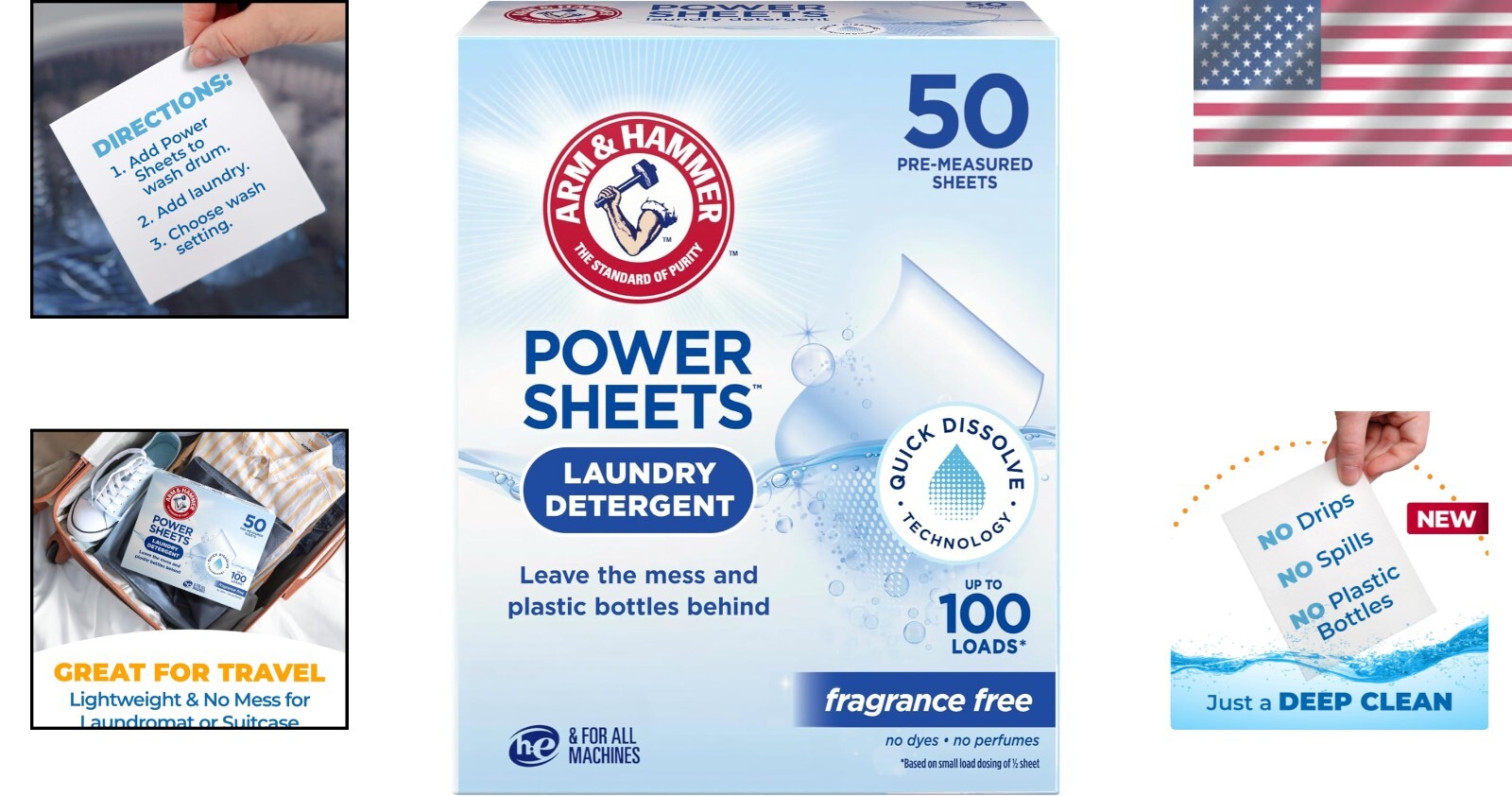 Power Sheets Laundry Detergent – Fragrance-Free, 50ct Pack for HE Machines