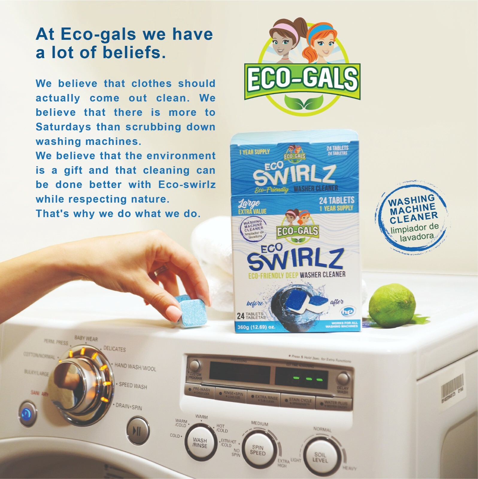 New Eco-Gals Eco Swirlz Washing Machine Cleaner, 24 Count