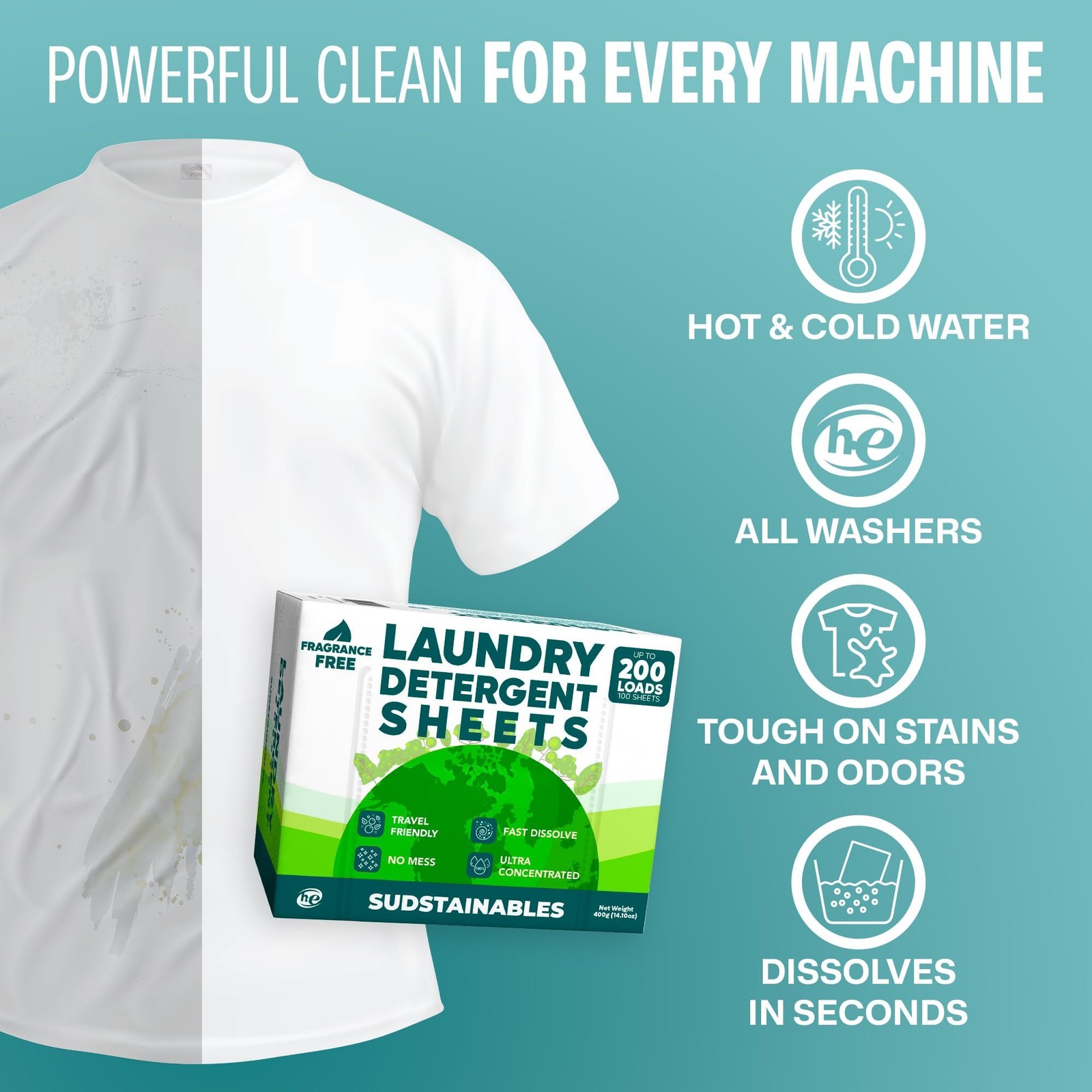 Sudstainables Laundry Detergent Sheets 200 Loads – Dissolvable Laundry Sheet …