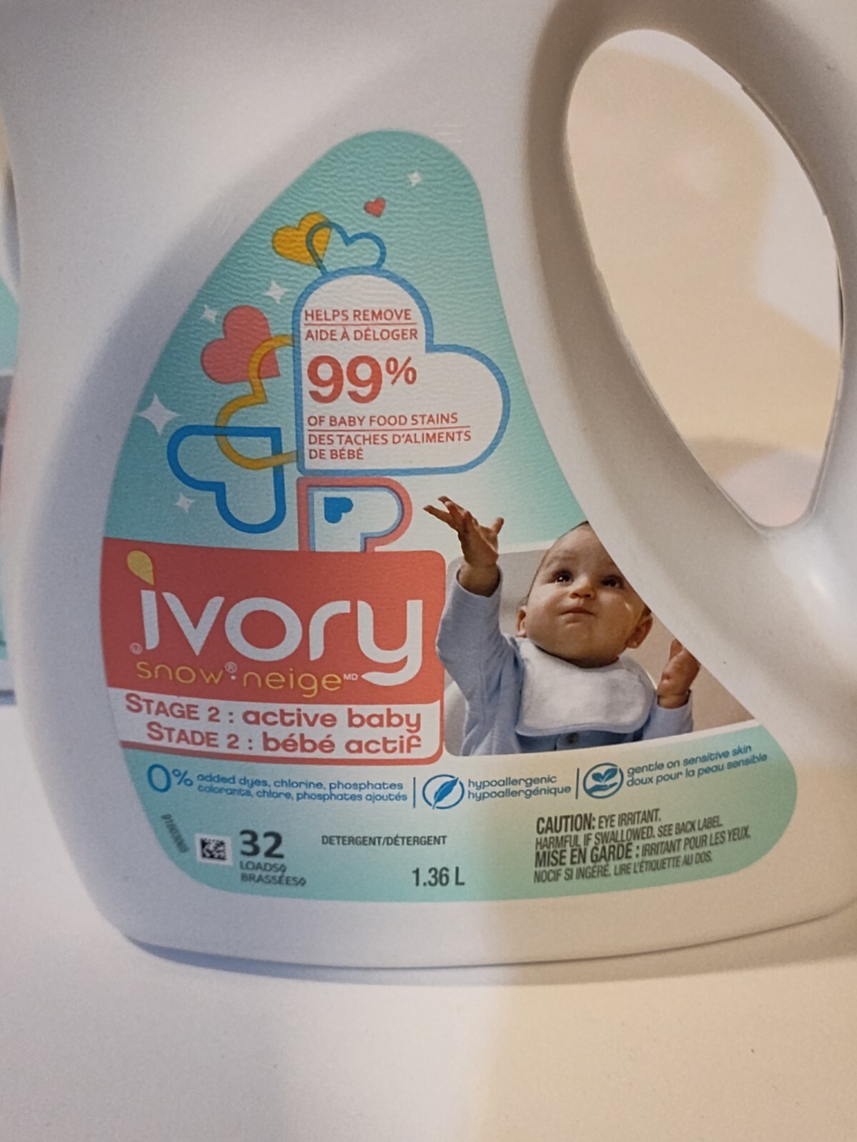 2x IVORY SNOW STAGE 2: ACTIVE BABY LAUNDRY DETERGENT 32 LOADS 45.9 OUNCES EACH