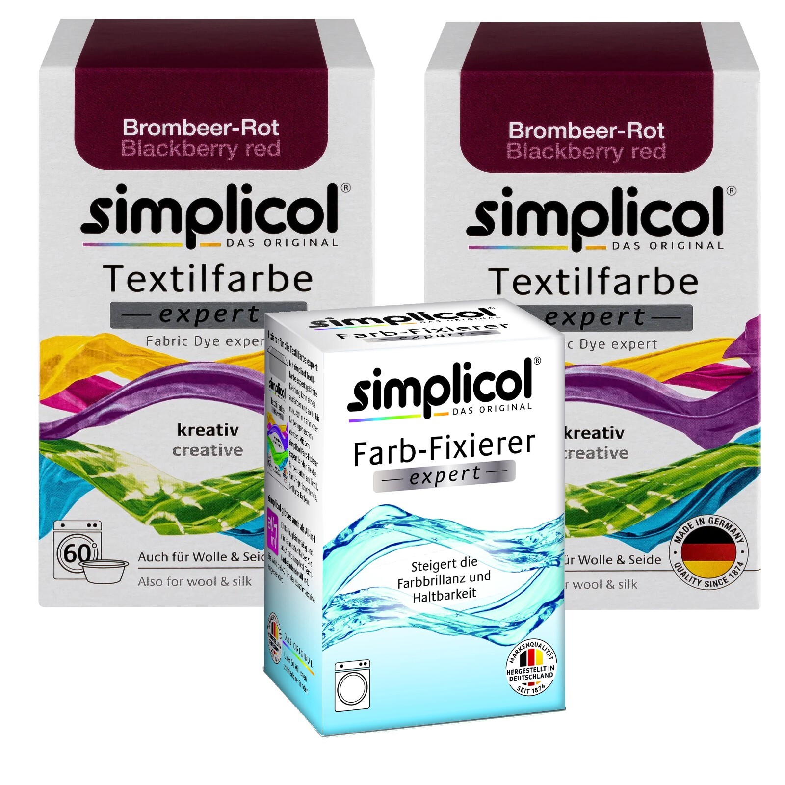 SIMPLICOL Textile Paint EXPERT BLACKBERRY RED for 600g Fabric 2x Paint & 1x Fixer