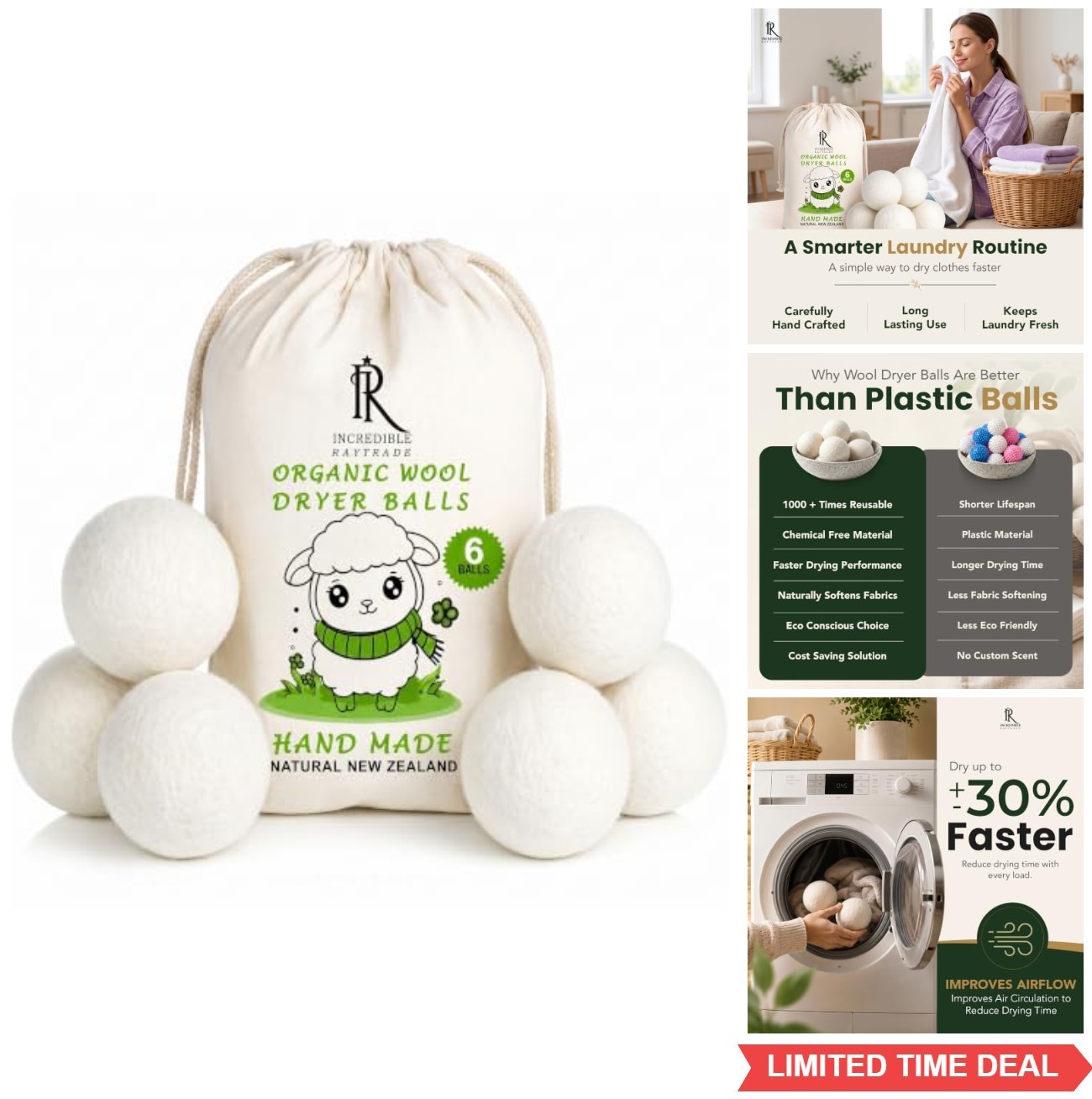 Wool Dryer Balls 6 Pack 100 Organic New Zealand Reduces Wrinkles Saves Drying