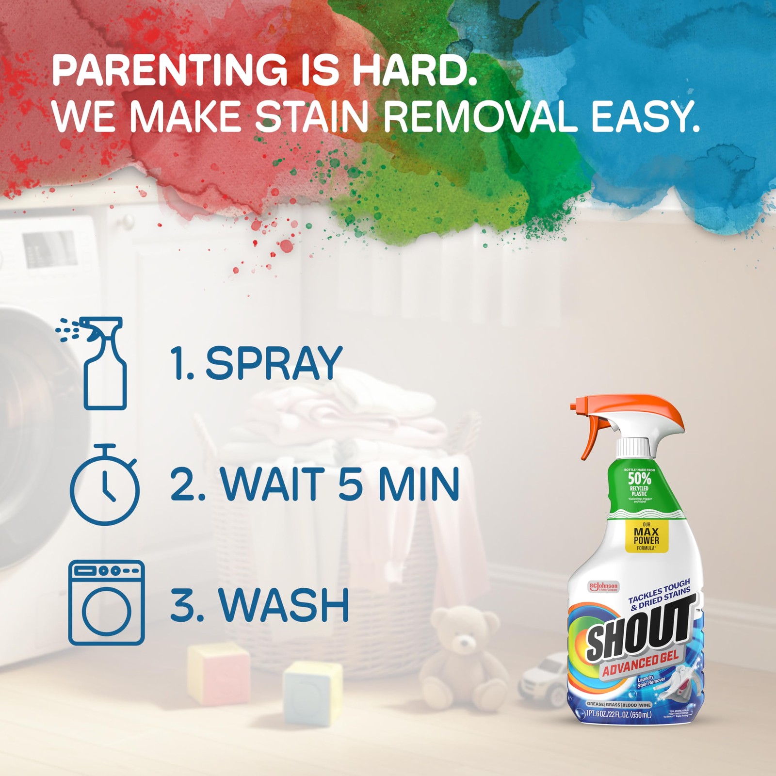 SHOUT Advanced Laundry Stain 22 Fl Oz (Pack of 3), No Artificial color