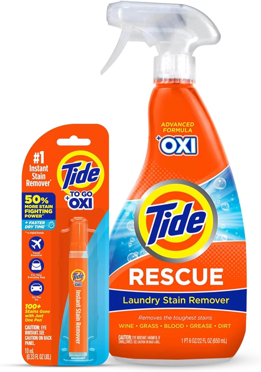 Tide Rescue Laundry Stain Remover Spray with Oxi + Travel Size Tide To Go Pen ..