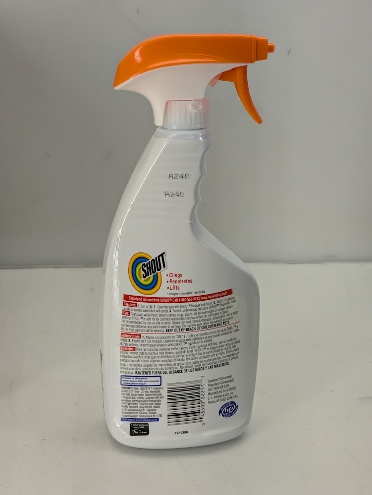 Pack of 8 Shout Active Enzyme Laundry Stain Remover Spray Triple-Acting Formula