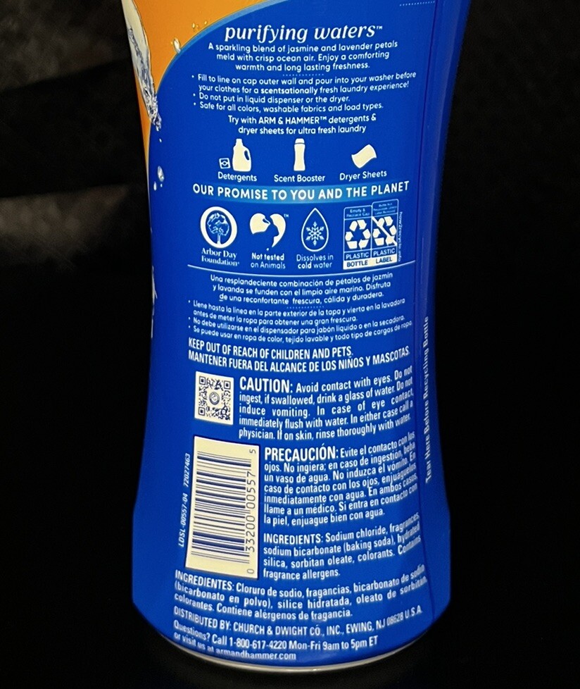 Arm & Hammer Odor Blasters In-Wash Scent Booster Purifying Waters 6 Pack 15 oz
