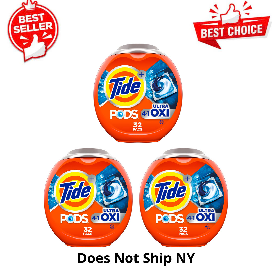 Tide PODS Ultra OXI Liquid Laundry Detergent Pacs, 32 Count (Pack of 3), 96 Pacs