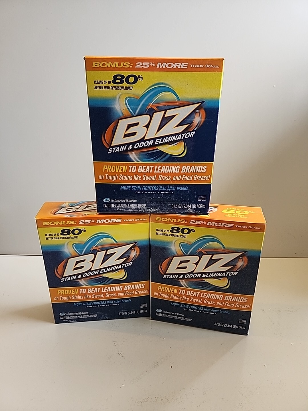 (3) BIZ Stain & Odor Eliminator Laundry Detergent Powder Booster Color Safe 37.5
