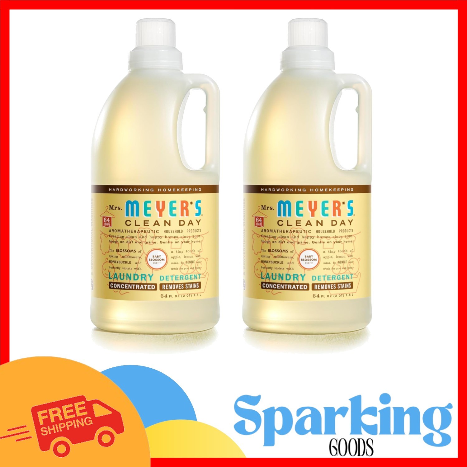 Mrs. Meyer’s Clean Day Baby Laundry Detergent Liquid, 64oz, Pack of 2 – Gentl…