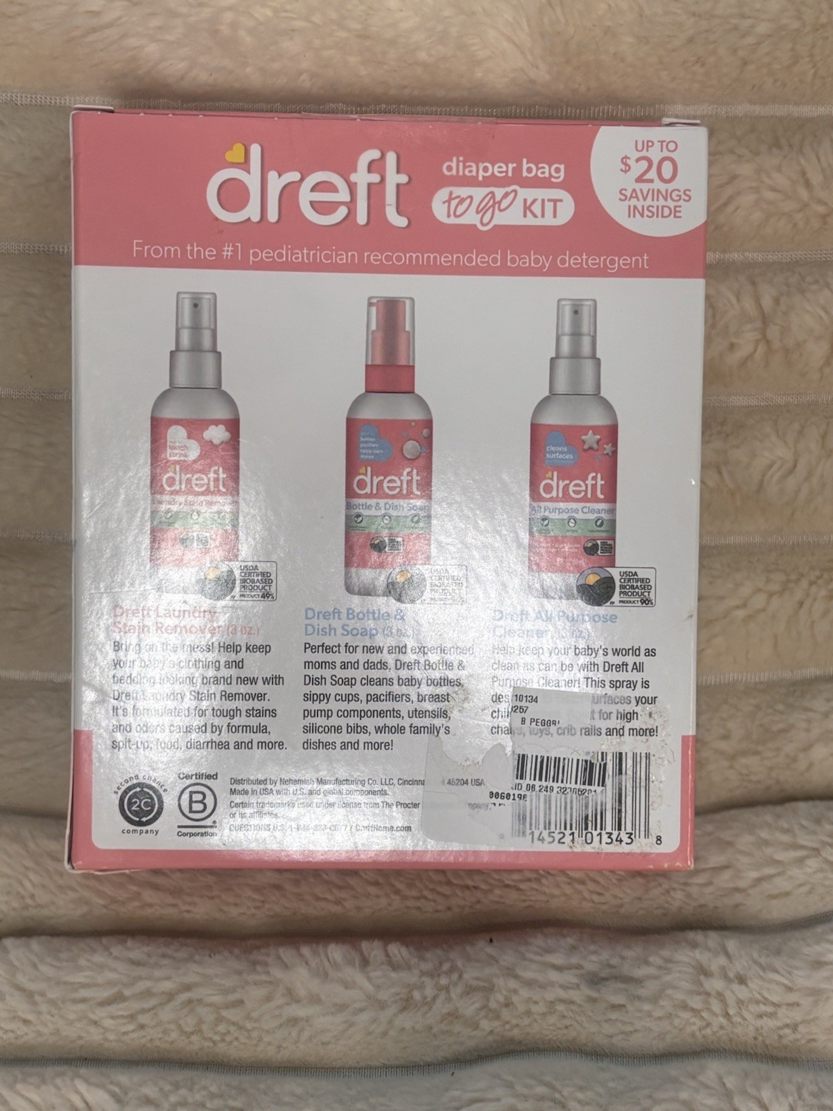 Dreft Plant-Based Diaper Bag To Go Kit Stain Remover Spray 3 Bottles