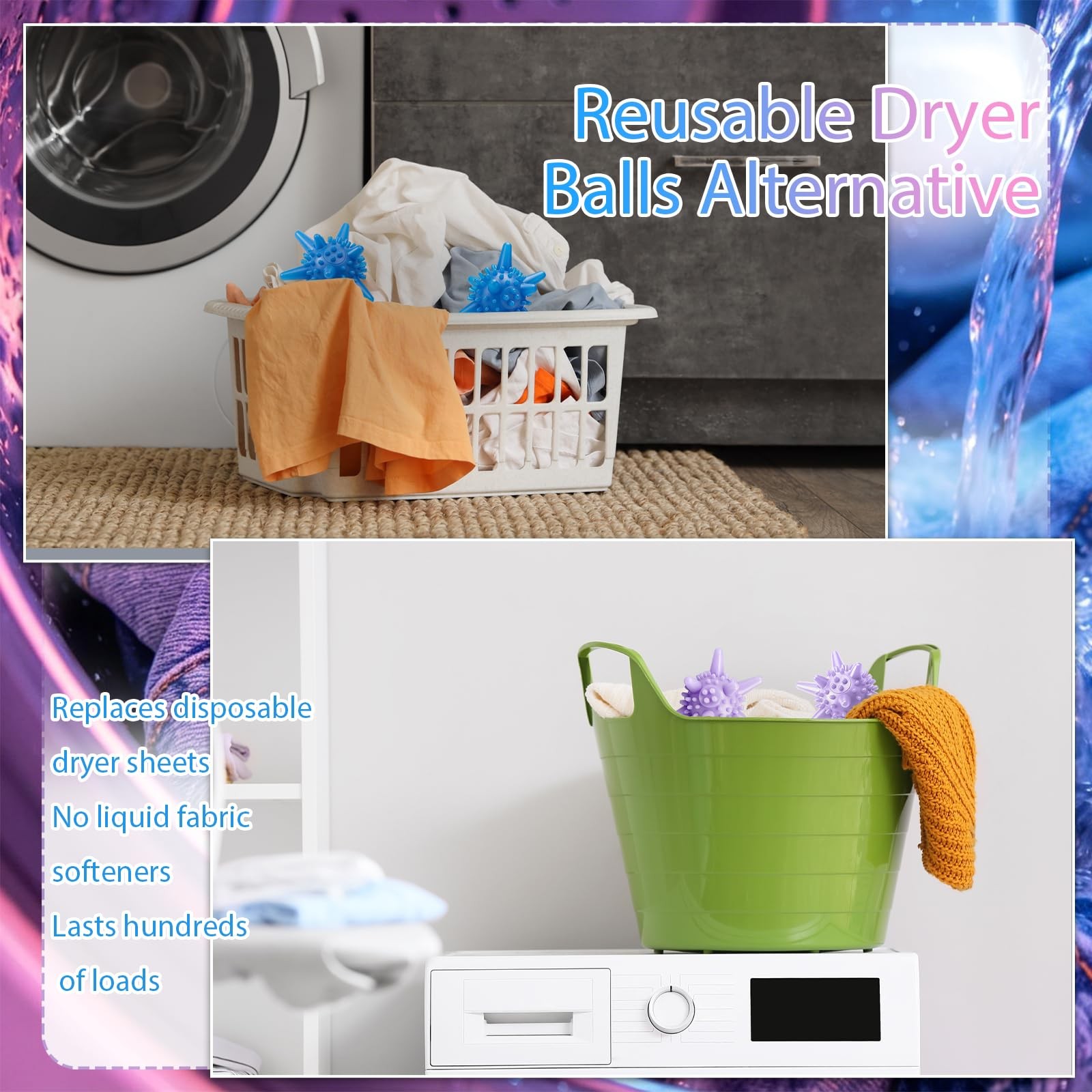 8 Pcs Silicone Dryer Balls Laundry Agitator Reusable Balls for Dryer or Washe…