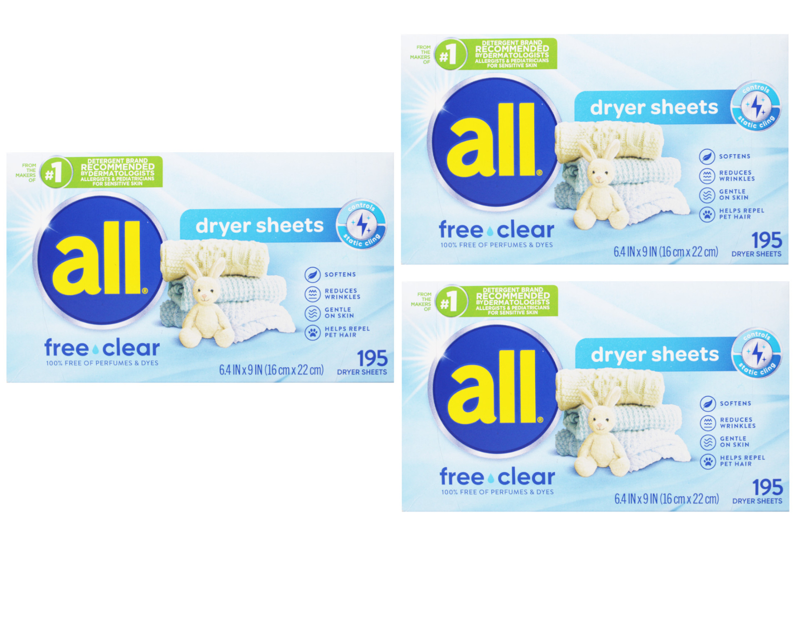 all Fabric Softener Dryer Sheets for Sensitive Skin Free Clear 195 Count 3 Pack