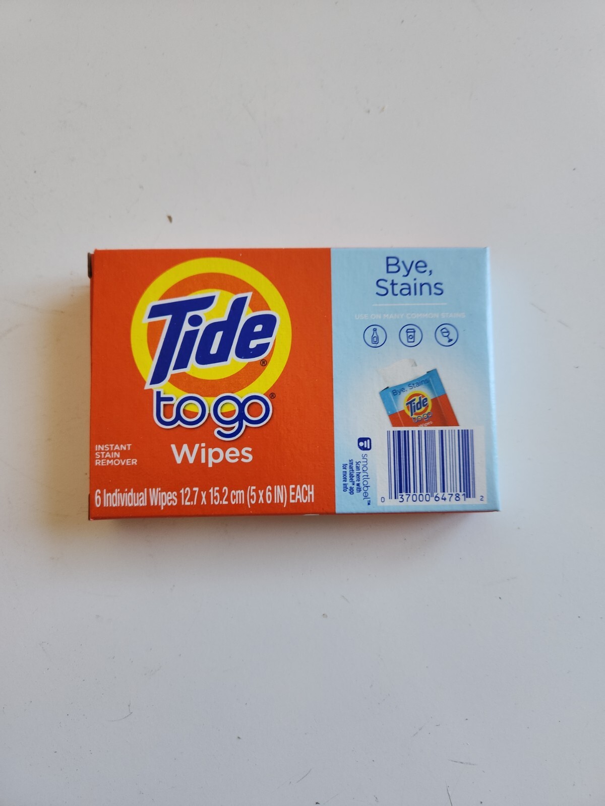 2 Pks Tide To Go Wipes 6 Ct 5″ x 6″ Wipes Each Travel Size Instant Stain Remover
