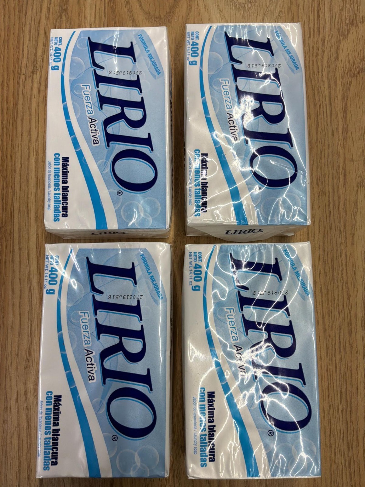 Lirio Laundry Bar Soap 400g 4 Pack Fuerza Activa Max Whitening Fabric Clean