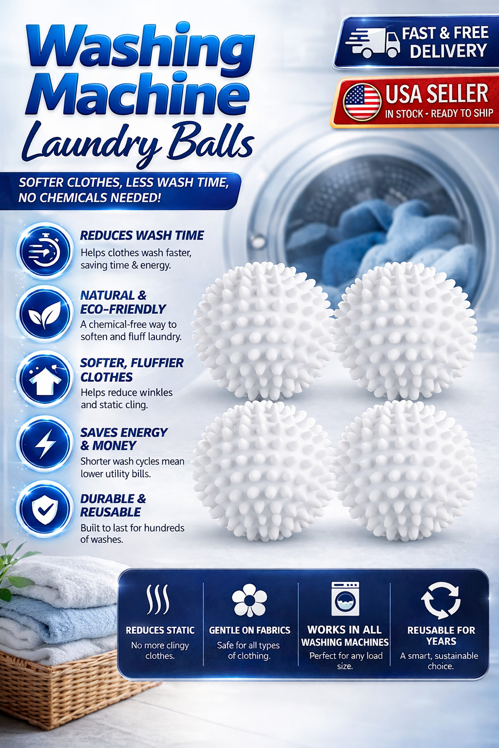 4 Pack Washing Machine Laundry Balls Reusable Anti Tangle Wash White Fabric