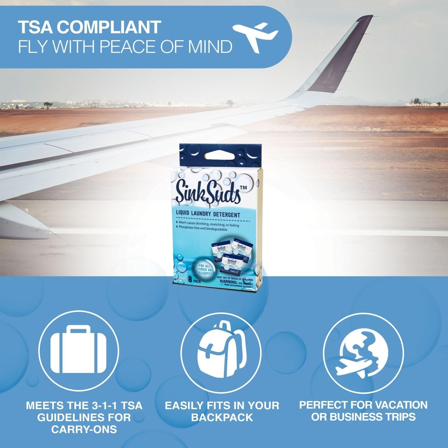 SinkSuds Laundry Detergent, Travel Size Liquid Soap, TSA Compliant, Safe For …