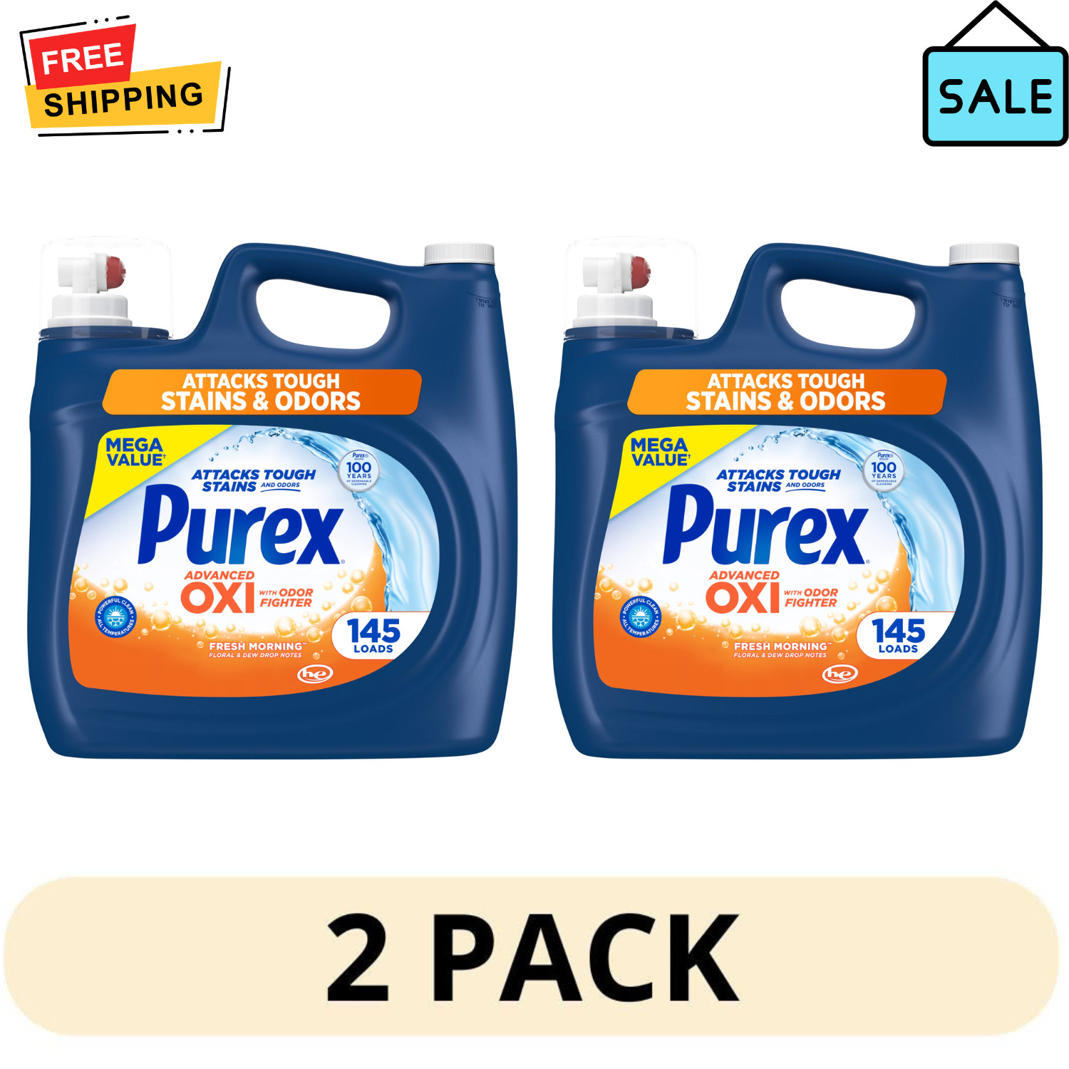 2 Pack Purex Liquid Detergent 199oz Advanced Oxi Odor Fighter each 145 Loads