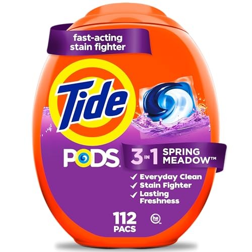PODS laundry detergent pacs – 3-in-1 Stain 112 Count – Spring Meadow – Pack of 1