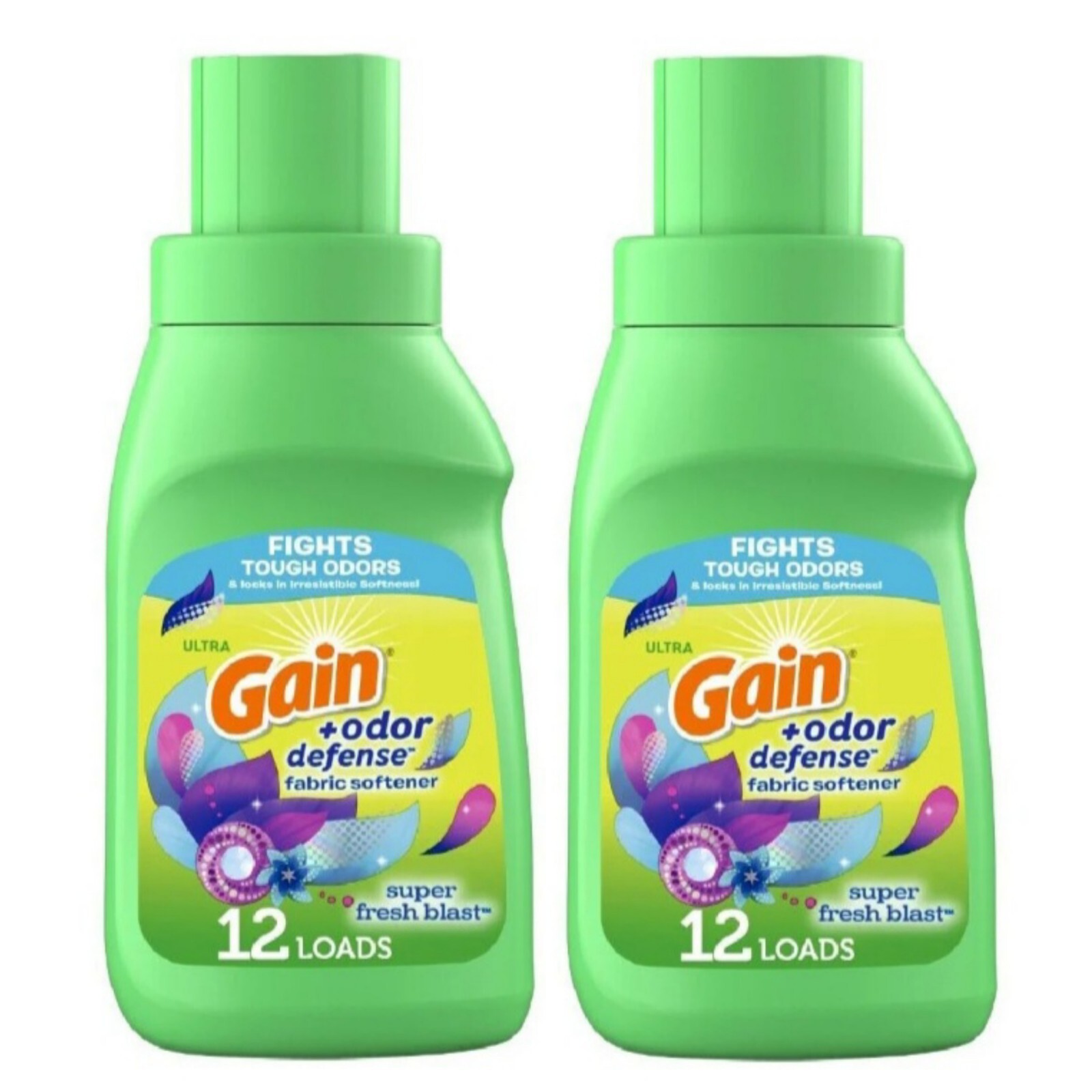 🐌 GAIN (2-PACK) 10 Fl. Oz. ●SUPER FRESH BLAST● +Odor Defense Fabric Softner🫧.