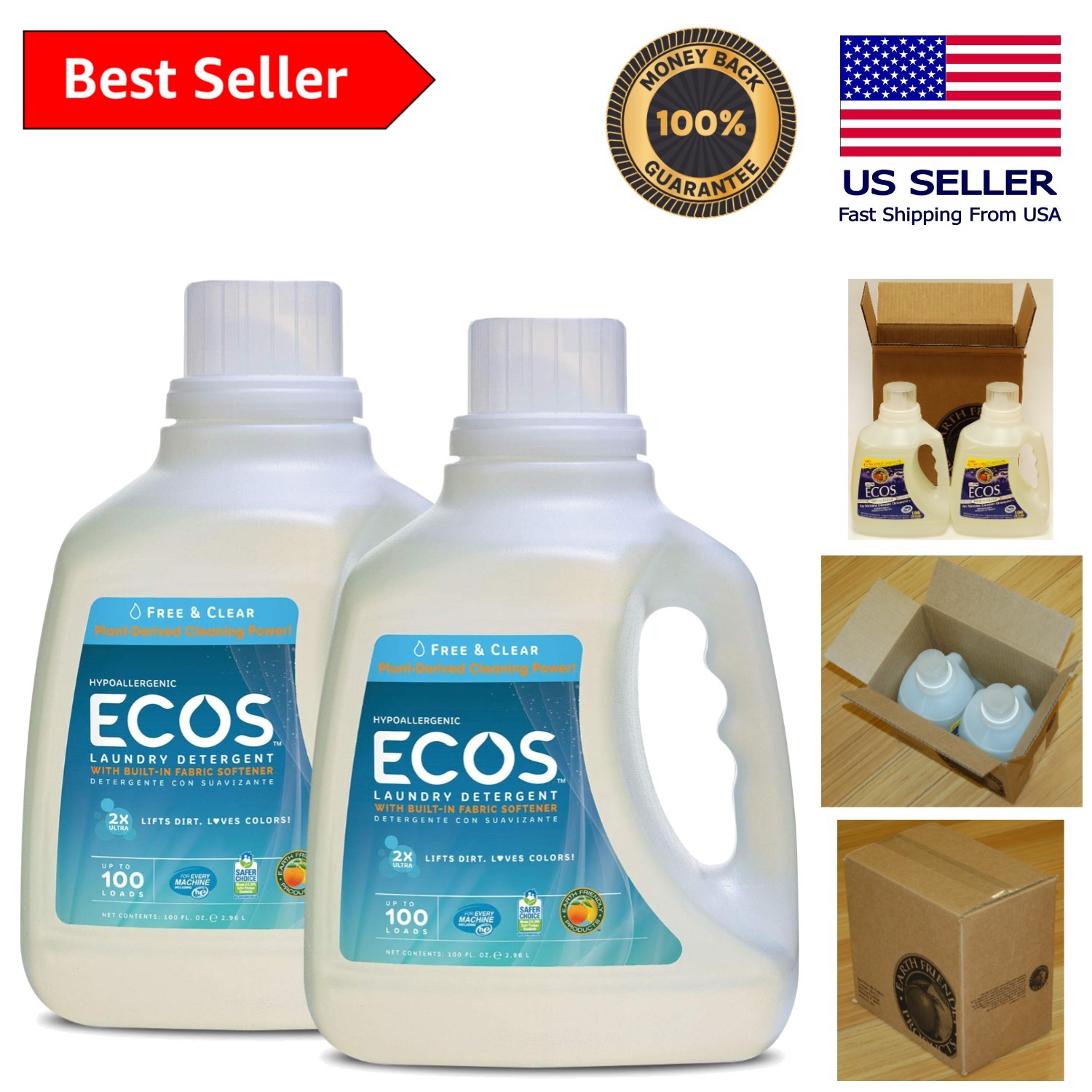 Ecos 2-Pack 100 Fl Oz Fragrance-Free Laundry Detergent | Chemical-Free Clean