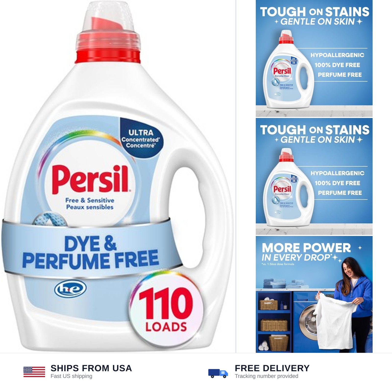 Persil Free & Sensitive Laundry Detergent Liquid, 82.5 Fl Oz, 110 Loads, Ultr…